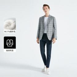 劲霸男装 劲霸 春秋季商务格纹平驳领商务单西服绵羊毛男式西服