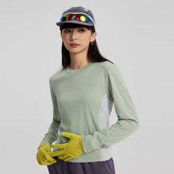 探拓 春秋运动服女式圆领长T透气简约撞色休闲运动上衣时尚高级感