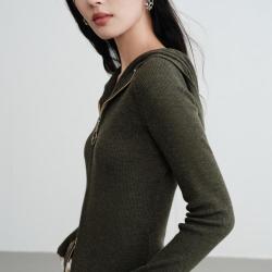 雅莹 EP雅莹女装 100%纯羊毛休闲连帽拉链针织开衫上衣