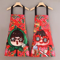 新款东北大花布时尚厨房家用围裙特色饭店喜庆工作服防油耐脏护衣