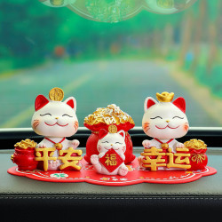 迪加伦 招财猫汽车摆件车载中控台办公室桌面创意礼物生日纪念品