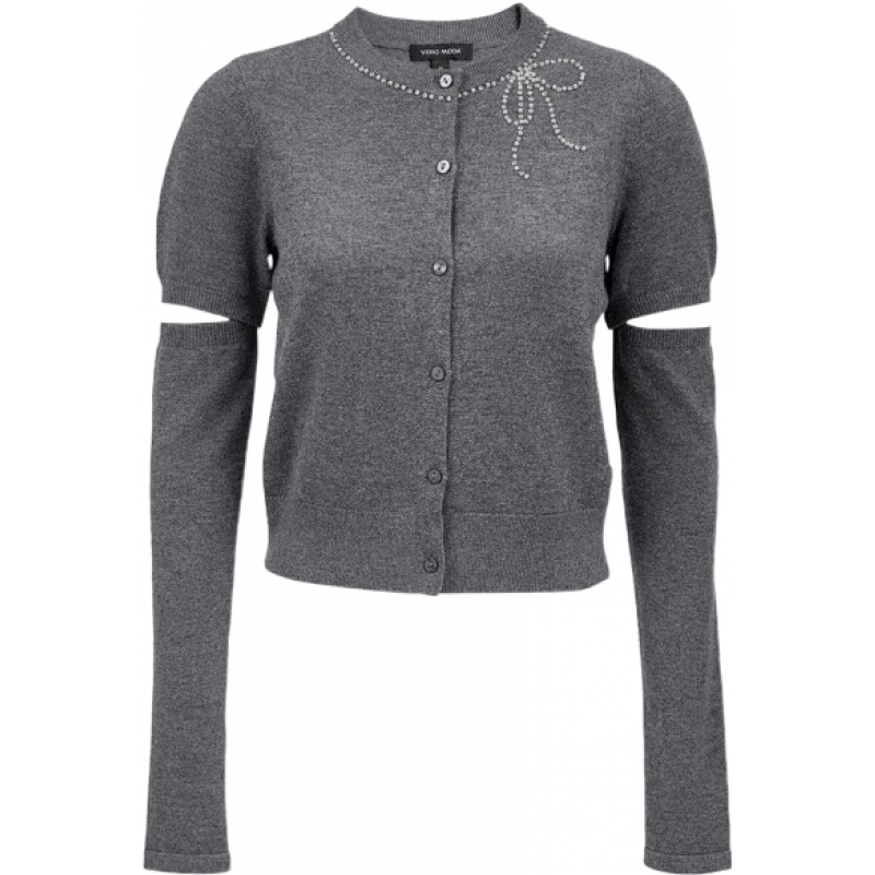 VERO MODA 325345007 含绵羊毛钉钻可拆卸袖针织衫 花岗石灰色加花色 XS