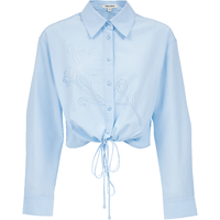 VERO MODA 325305046 含棉镂空花形下摆系带衬衫 色胺蓝色 S