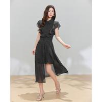 爱依服 荷叶边收腰波点女夏秋轻熟高级感A字半裙套装