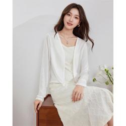 爱依服 商场2026春秋季法式温柔风简约短款针织开衫女百搭薄款