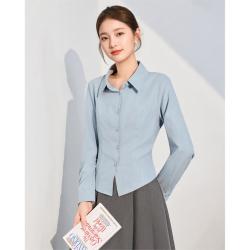 爱依服 2025秋季韩版简约纯色基础款通勤气质百搭衬衫上衣