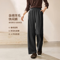 沫晗依美 含羊毛人字纹加厚加绒裤子2025冬季高腰窄版直筒休闲裤女 深黑灰 M
