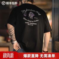 马登 美式复古印第安字母印花t恤