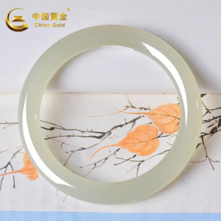 中国黄金 和田玉手镯 天然碧玉菠菜绿 浅晴水 54-56mm