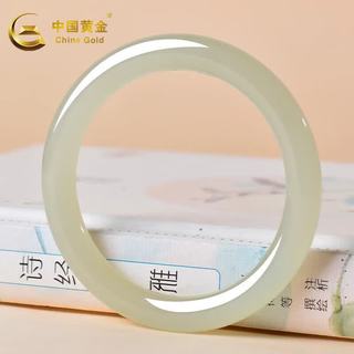 中国黄金 和田玉手镯 天然碧玉菠菜绿 浅晴水 54-56mm