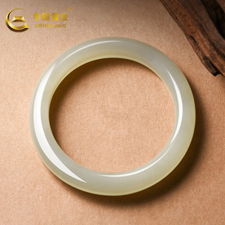 中国黄金 和田玉手镯 天然碧玉菠菜绿 浅晴水 54-56mm