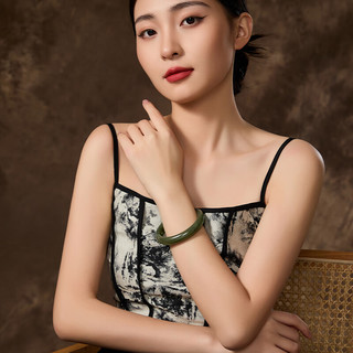 中国黄金 和田玉手镯 墨玉湖水绿 54-56mm
