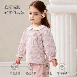 DOMIAMIA 女童碎花泡泡袖翻领卫衣 洛神绯花 110