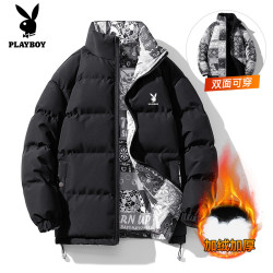 PLAYBOY 新款潮流双面穿百搭棉服冬季情侣加厚防寒保暖大码棉衣潮