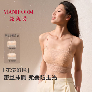 曼妮芬 「迷你芒果杯」性感蕾丝抹胸内衣 星钻黑 L (165) 适合101-120斤