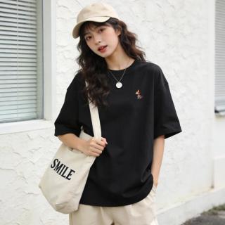 爱肯 通勤百搭纯棉T恤女夏季简约宽松短袖显瘦遮肉打底衫秋季特卖