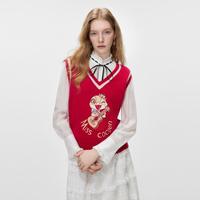限尺码：cocoon 可可尼高级刺绣毛衣轻奢洋气春新V领红色马甲针织背心