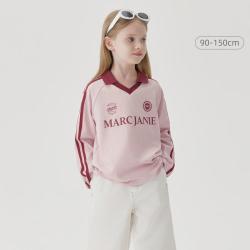 marc & janie 春秋装女童复古运动撞色翻领纯棉长袖徒步儿童T恤
