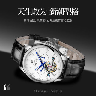 上海牌 剪影系列 多功能飞轮自动机械国表 镂空男表 967-2L34