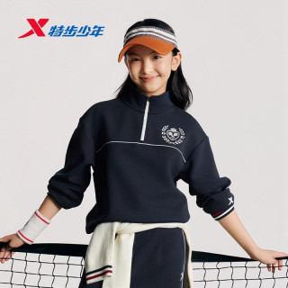 特步 儿童套头卫衣 秋季女童中大童亲肤温暖蓬松柔软聚热锁温半高领上衣