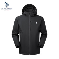 U.S. POLO ASSN. 冲锋衣男秋冬季新款连帽加厚棉服夹克保暖棉衣外套 幻影黑