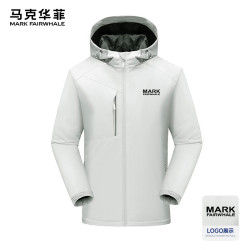 马克华菲 冲锋衣男秋冬季连帽梭织夹克加绒加厚棉服外套男棉衣 象牙白