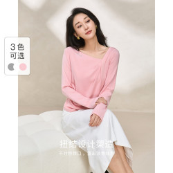 熙然 不规则设计感衣领收腰显瘦女长袖T恤
