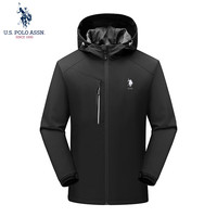 U.S. POLO ASSN. 冲锋衣加绒加厚登山服外套 黑色 4XL