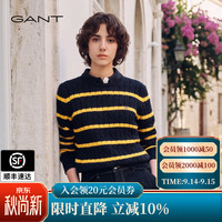 GANT 秋季新款女圆领条纹松弛感纯棉休闲针织衫 433-藏蓝色 M