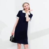 La·go·go 春夏撞色翻领弹力舒适显瘦裙子女直筒裙文艺短袖学院