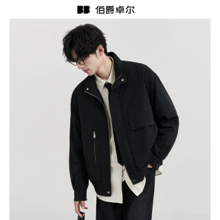 伯爵卓尔 老钱风工装通勤夹克男士2026秋季新款上装外套男 B632126 墨隐黑 L (175)