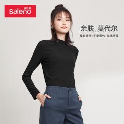 班尼路 秋冬新款莫代尔棉半高领长袖t恤女纯色弹力上衣打底衫