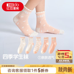 Hodo 儿童袜子6-12岁男女中大童春夏5双装中筒棉袜A类 5双 均码