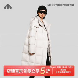 美力城 长款羽绒服女 90鹅绒过膝外套时尚连帽  科技灰
