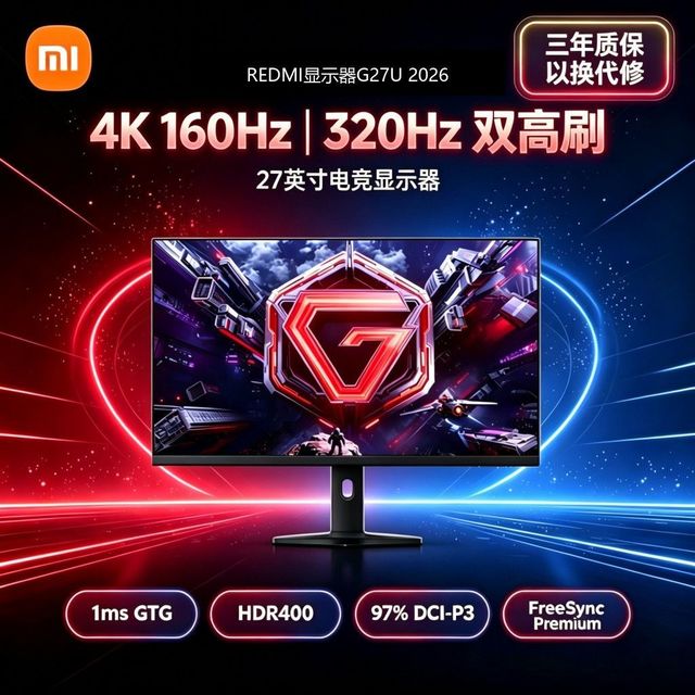 小米显示器 G27U 2026 27英寸4K高清160Hz高刷流畅游戏电竞显示屏