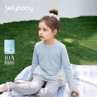 JELLYBABY 女童抑菌满印拼色圆领长袖T恤 蓝色 120