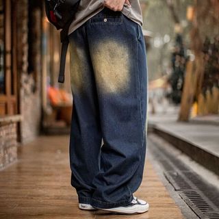 马登 美式复古水洗做旧牛仔裤 做旧蓝 33