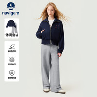 navigare 意大利小帆船儿童休闲运动风开衫套装女童秋季轻薄两件套休闲舒适 海岛映像深蓝灰 120