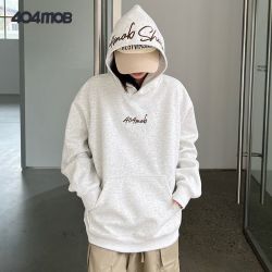 404MOBGANG 404MOB秋冬复古花体字母刺绣连帽卫衣男情侣帽衫