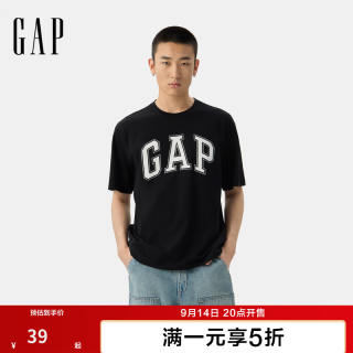 Gap 男女装夏季款胶印logo纯棉短袖T恤宽松多色上衣729157 黑色 M (170/92A) 亚洲尺码