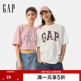 Gap 男女装夏季款胶印logo纯棉短袖T恤宽松多色上衣729157 白色 M (170/92A) 亚洲尺码
