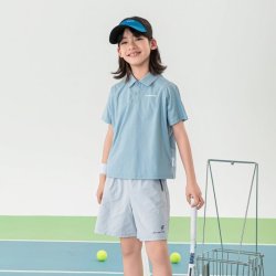 男童POLO衫短袖T恤夏透气运动儿童训练速干衣网球服 冰水蓝短袖 150 cm