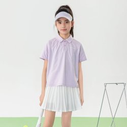 女童POLO衫短袖T恤上衣羽毛网球服儿童运动速干衣夏 丁香紫短袖 150 cm