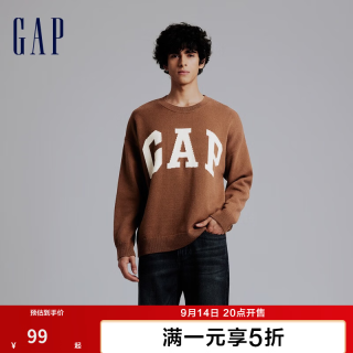 Gap 男装字母提花logo圆领针织衫简约百搭毛衣609274 棕色 XS (165/84A) 亚洲尺码