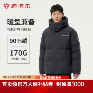 坦博尔 羽绒服男士短款休闲保暖冬季外套TAF550335D 青石灰 3XL (190)