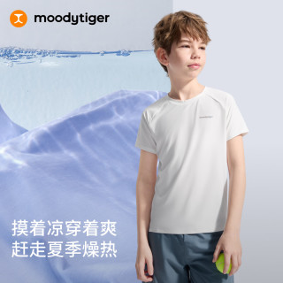 moodytiger 男童短袖T恤 轻薄速干凉感 云朵白 130cm