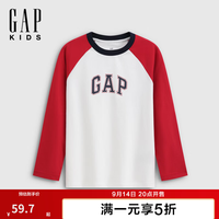 Gap 861995 Logo印花撞色插肩袖长袖T恤 红色 120cm
