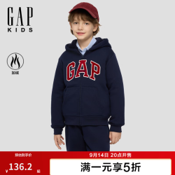 Gap 男女童秋季logo贴布绣仿羊羔绒内里连帽卫衣829261 海军蓝 130 cm(8-9岁)亚洲尺码
