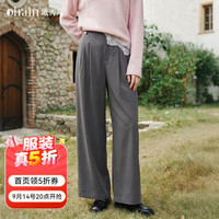 OLRAIN 2026秋季女装休闲裤通勤气质腰头串珠压褶显瘦直筒裤长裤 灰色 M