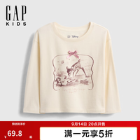 Gap 女幼童秋季纯棉卡通印花长袖T恤儿童装上衣美版816599 象牙白 90 /52(1-2岁)